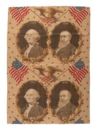 [BENJAMIN HARRISON]. Benjamin Harrison and George Washington jugate patriotic fabric. N.p., 1889.