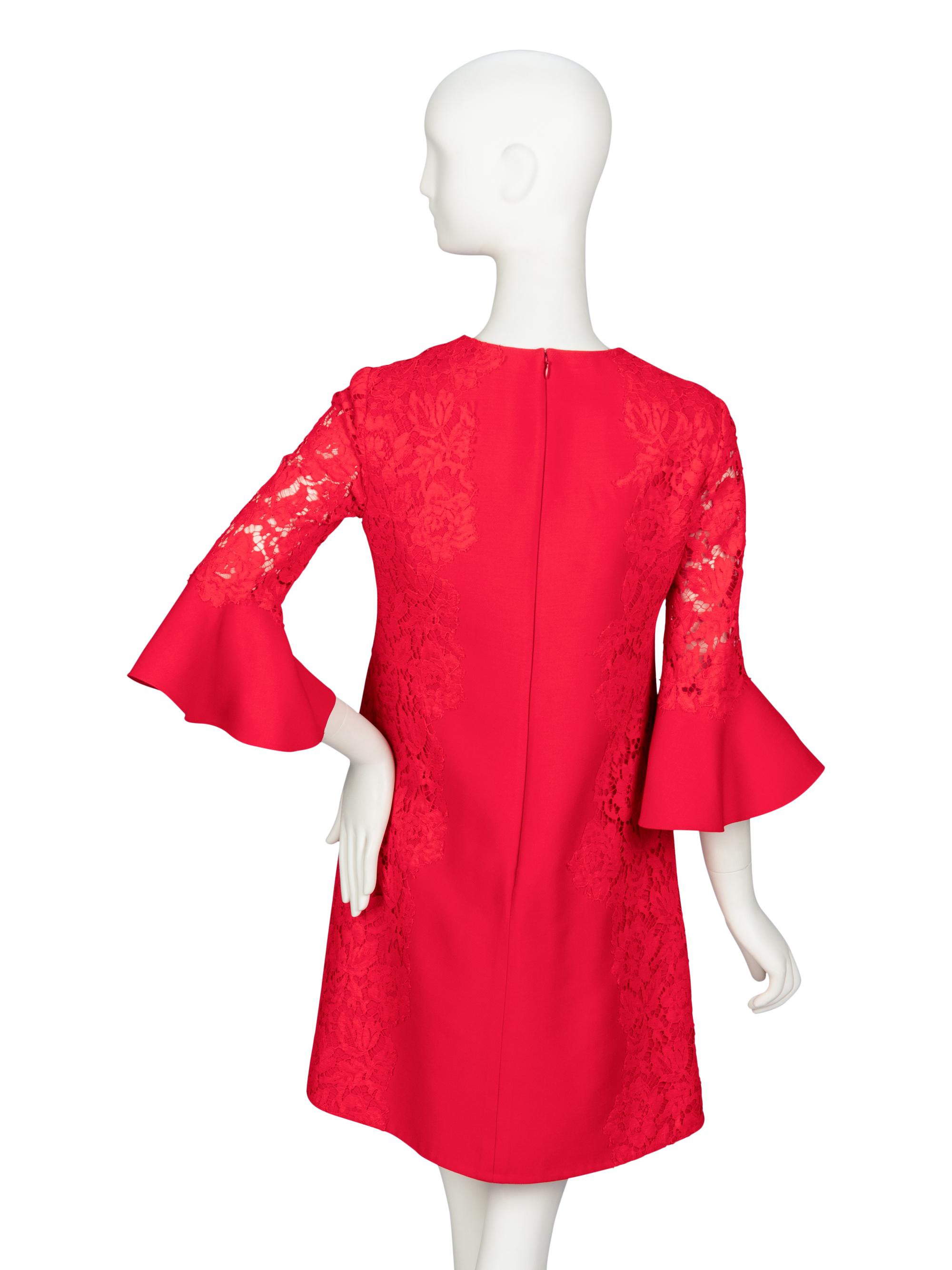 Valentino, Red Lace-Embellished Dress