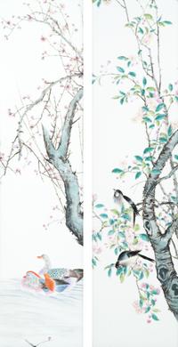 Two Famille Rose Porcelain Wall Panels