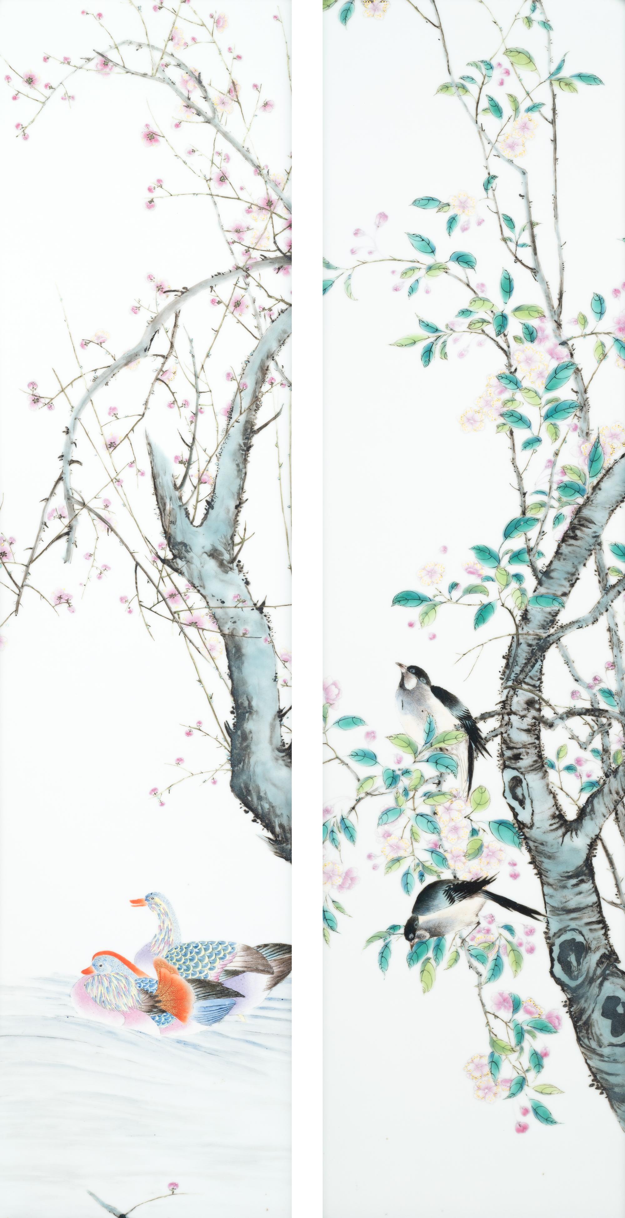 Two Famille Rose Porcelain Wall Panels