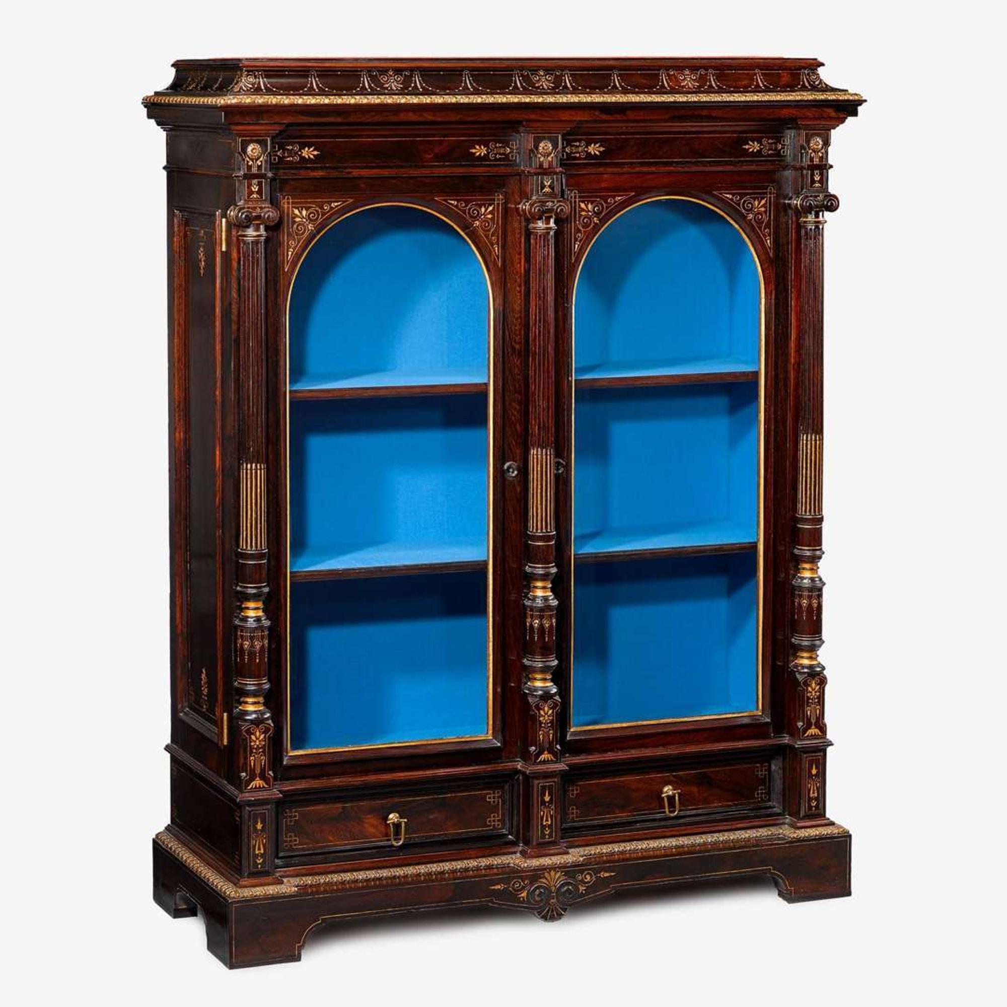 Aesthetic Movement rosewood, parcel gilt and gilt bronze mounted bookcase Attributed to Herter Brothers, New York, circa 1875