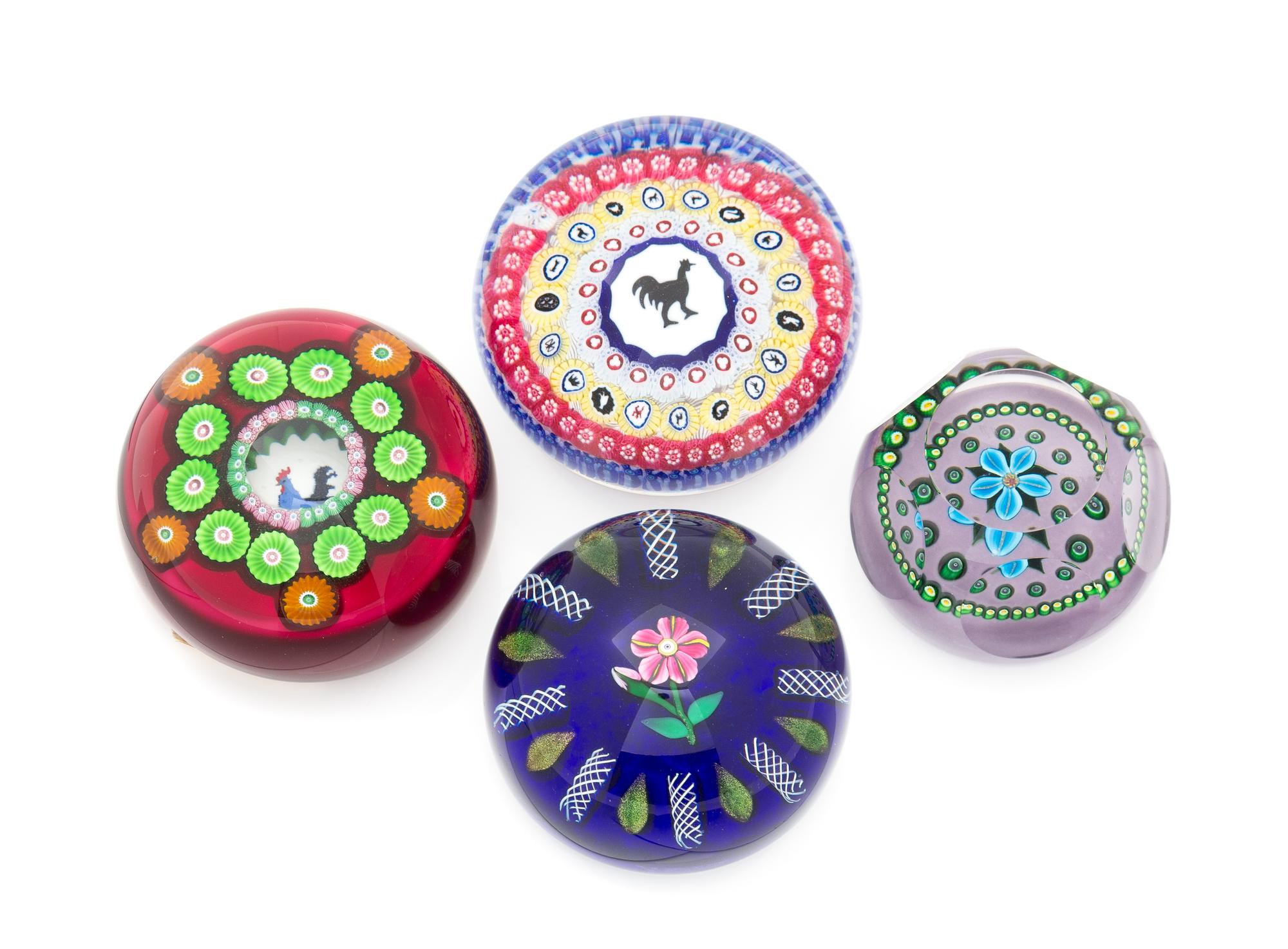 A Group of Four Glass Paperweights, including examples by William Mason, Baccarat, Perthshire and possibly Paul Ysart