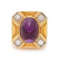 SUSAN BERMAN, YELLOW GOLD, AMETHYST AND DIAMOND RING