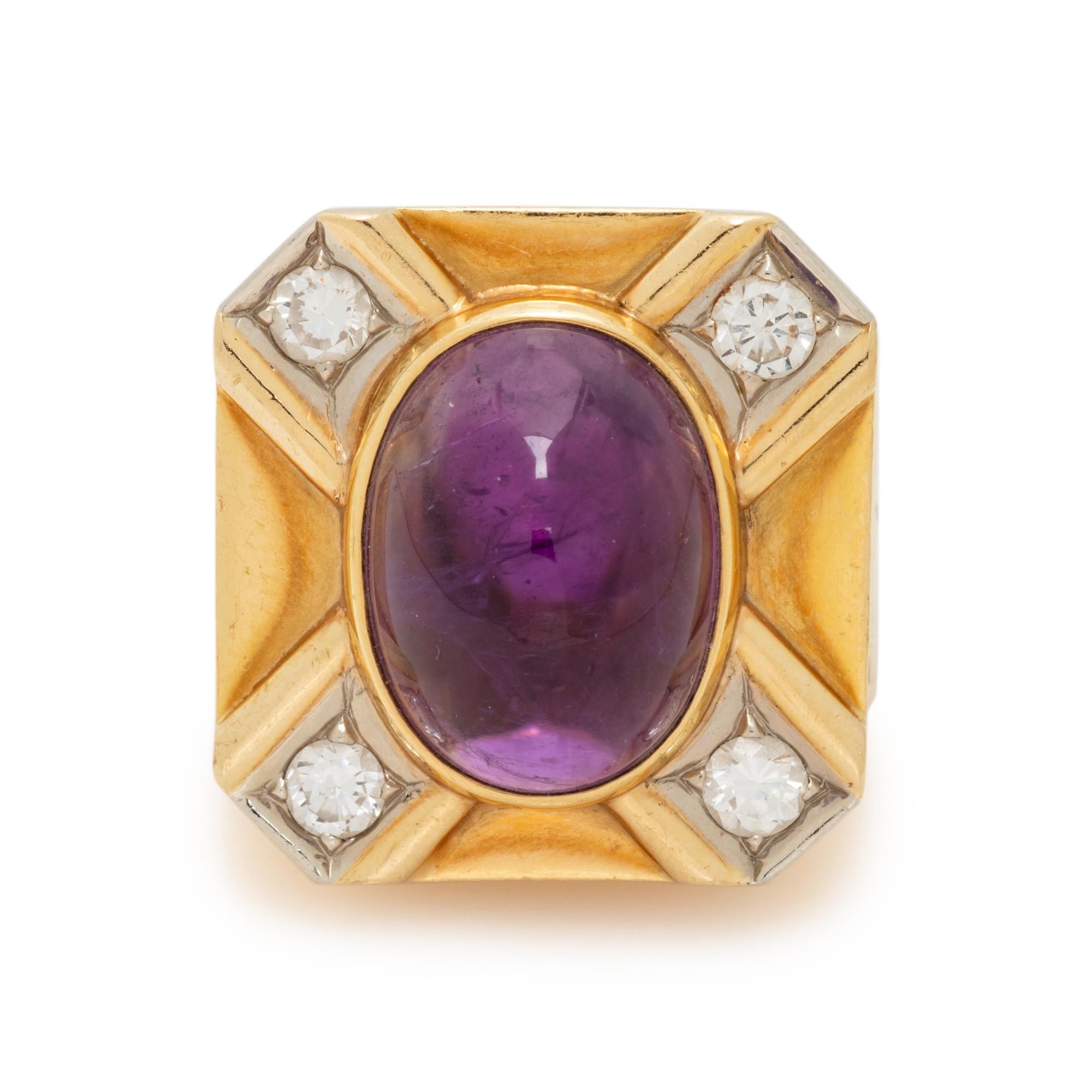 SUSAN BERMAN, YELLOW GOLD, AMETHYST AND DIAMOND RING