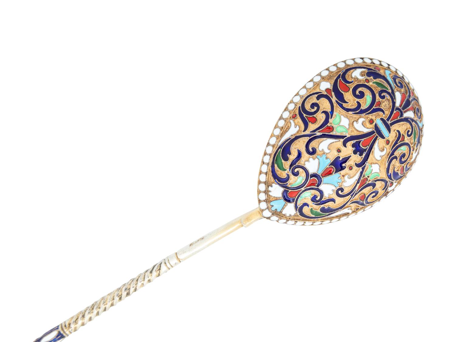 Four Russian Enameled Silver Spoons
