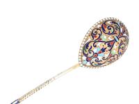 Four Russian Enameled Silver Spoons