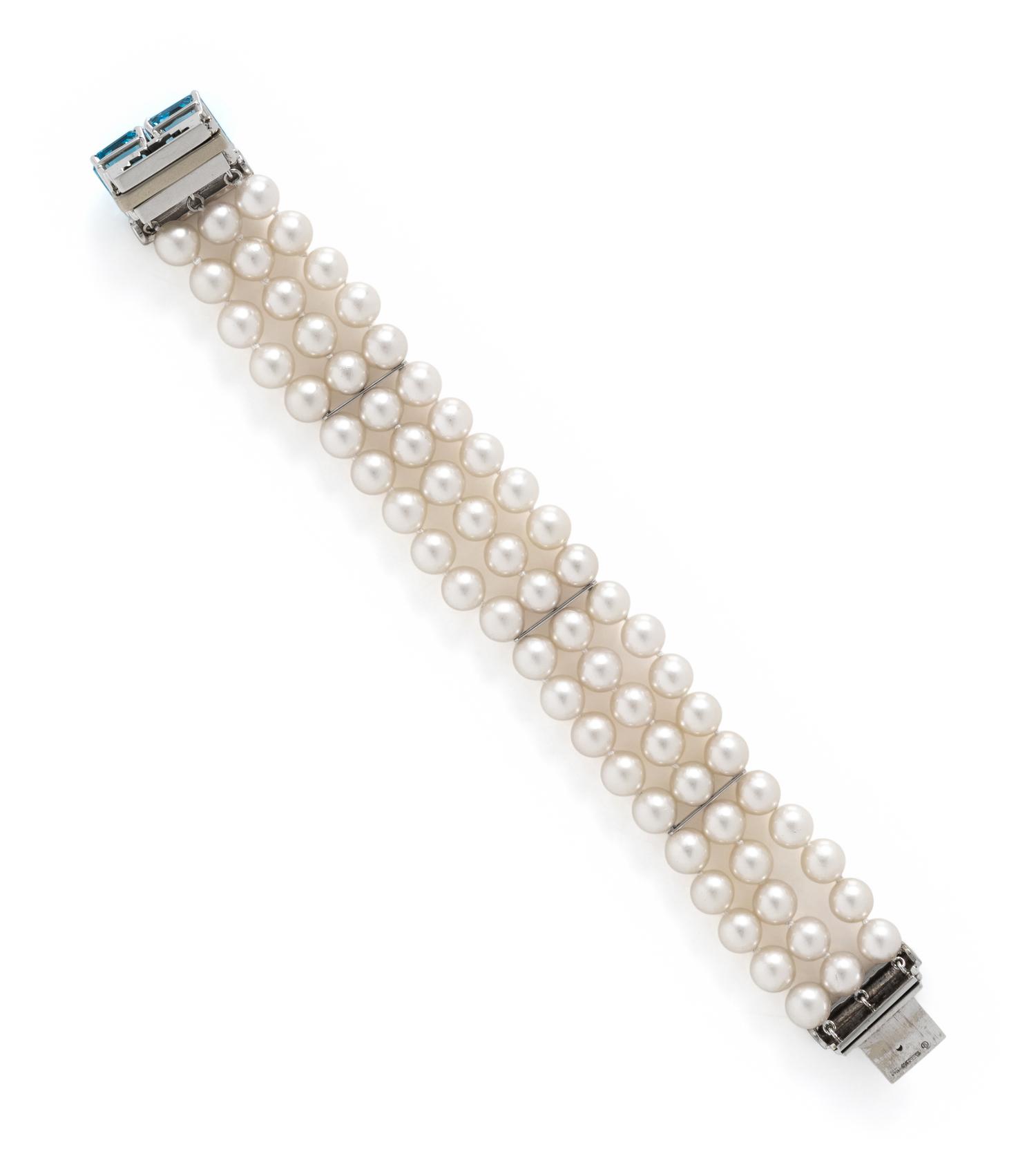 MAYOR'S, BLUE TOPAZ AND CULTURED PEARL BRACELET