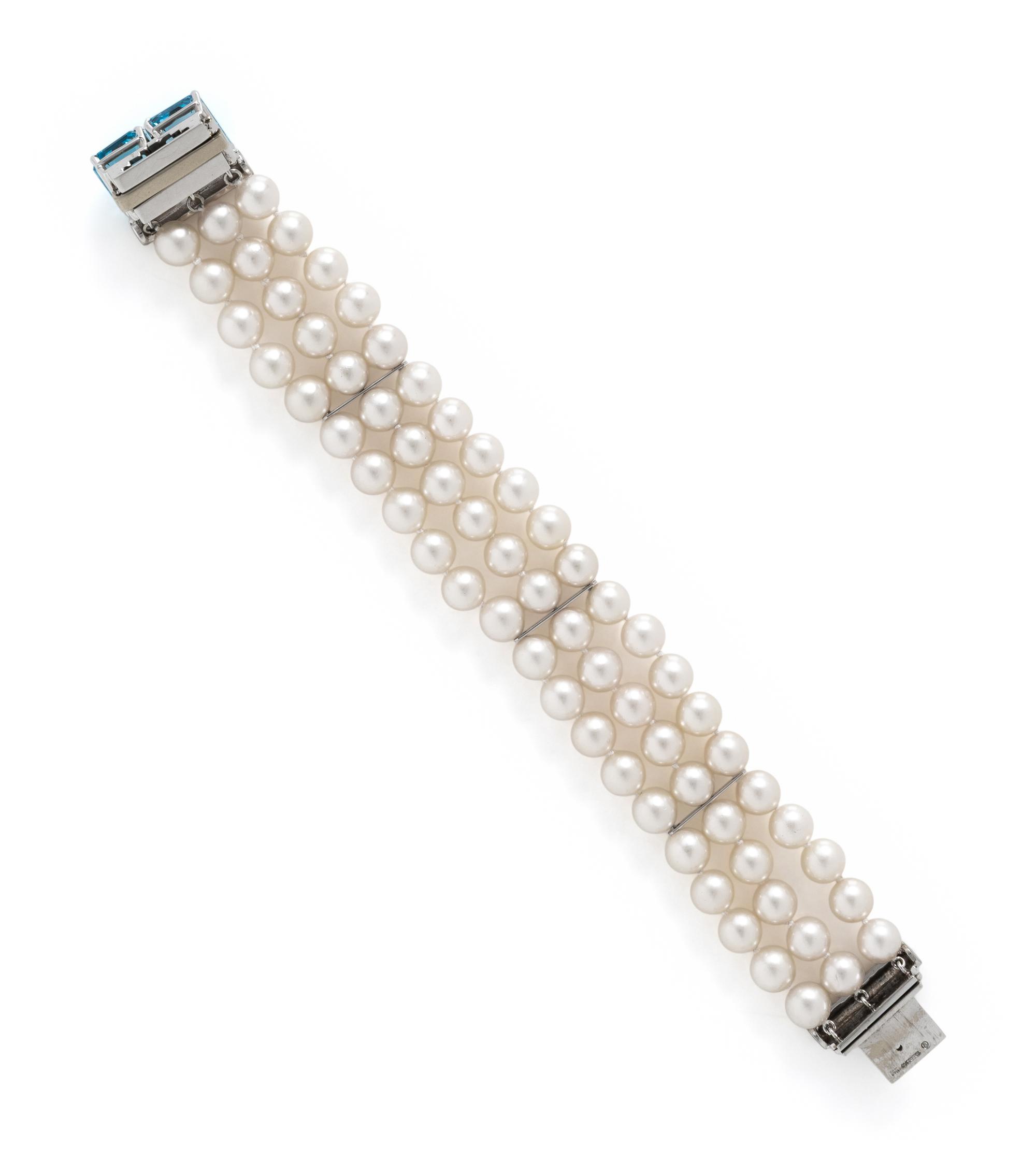 MAYOR'S, BLUE TOPAZ AND CULTURED PEARL BRACELET