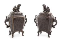 A Pair of Japanese Bronze Incense Burners Height 6 3/4 inches. — 19TH CENTURY