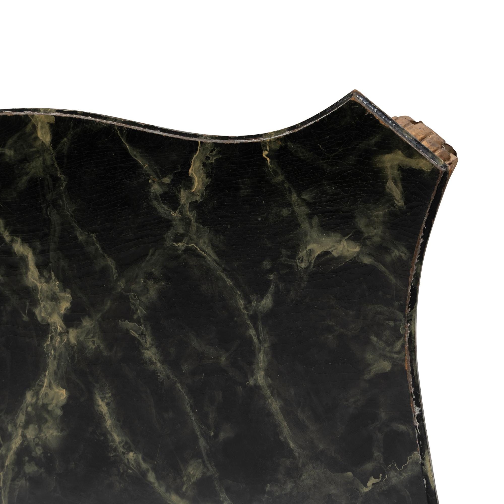 A Pair of Gilt Iron and Faux Marble-Top Console Tables