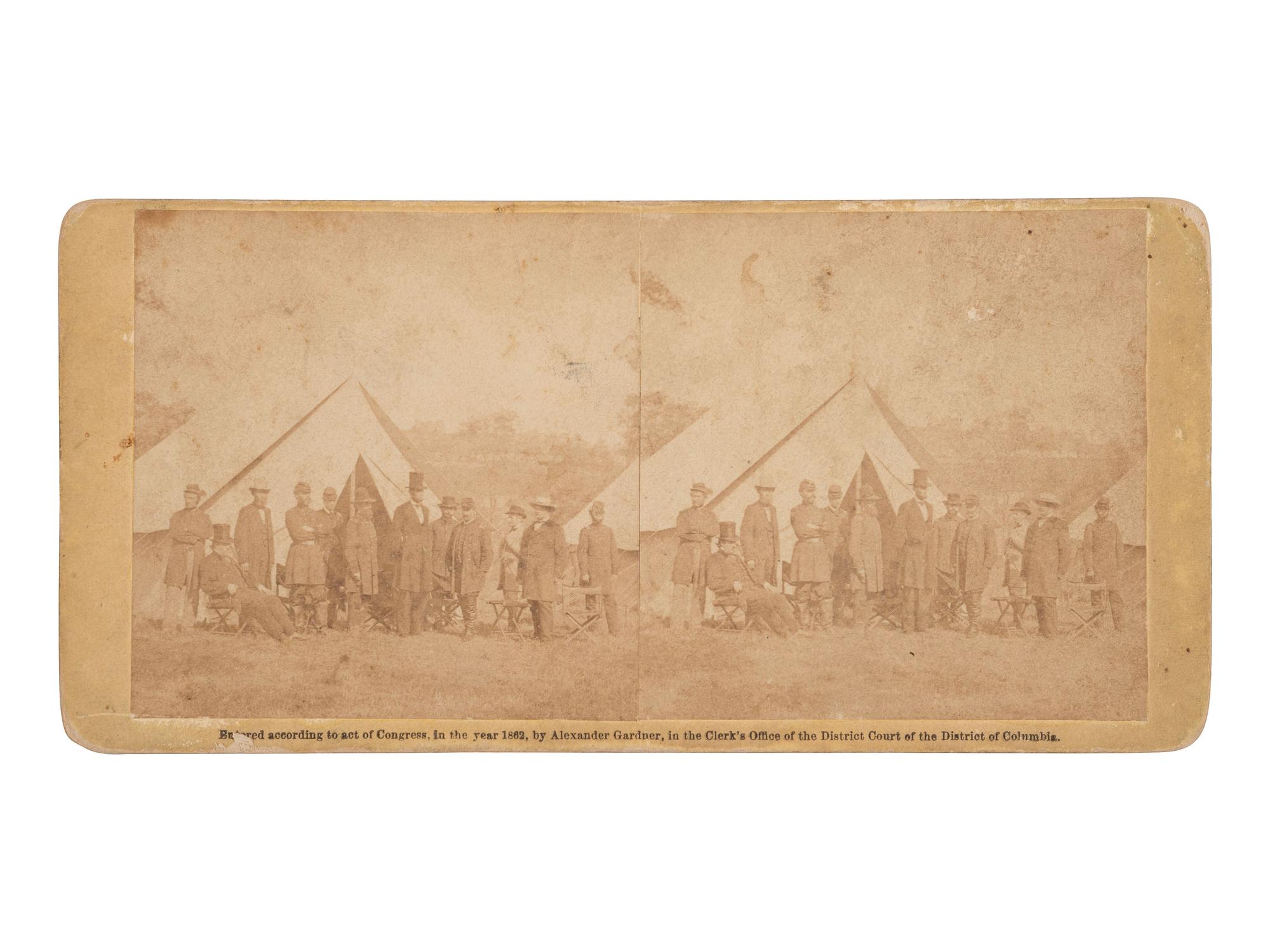 [LINCOLN, Abraham (1809-1865)]. GARDNER, Alexander, photographer. Group of President Lincoln, Gen. McClellan, and Suite... Brady, 1862.