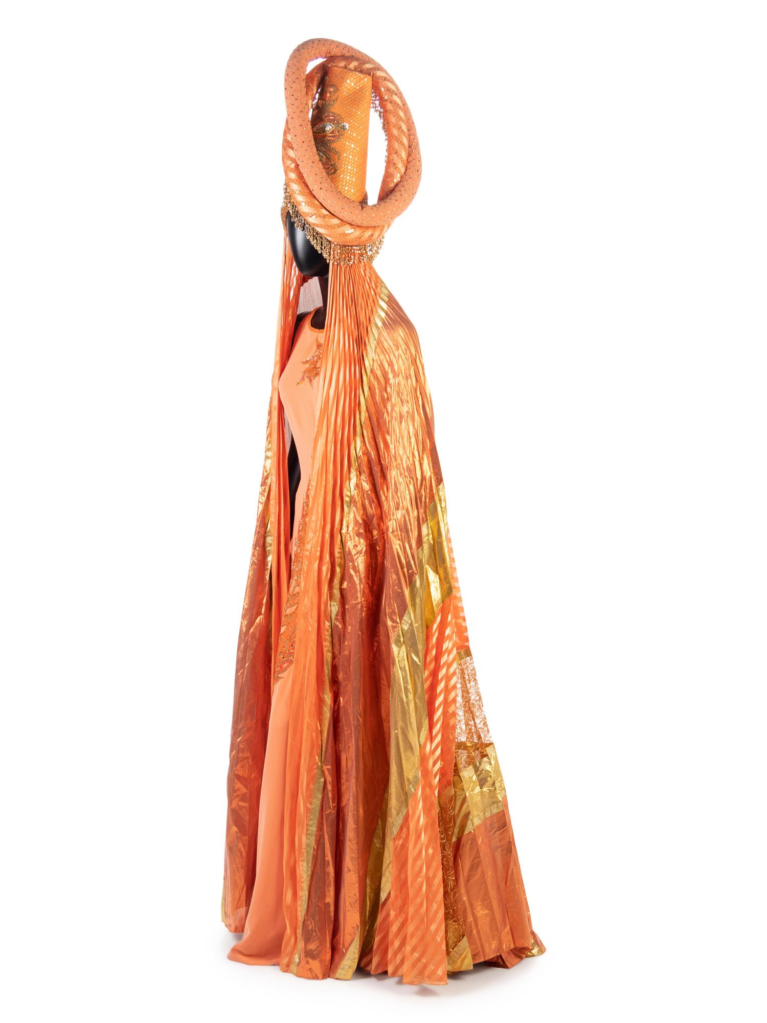 Bob Mackie Orange Beaded Dress with Headpiece