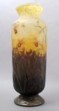 A Daum Enameled and Cameo Glass Vase, Height 16 3/4 inches.