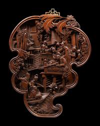 Two Chinese Carved Hardwood Panels