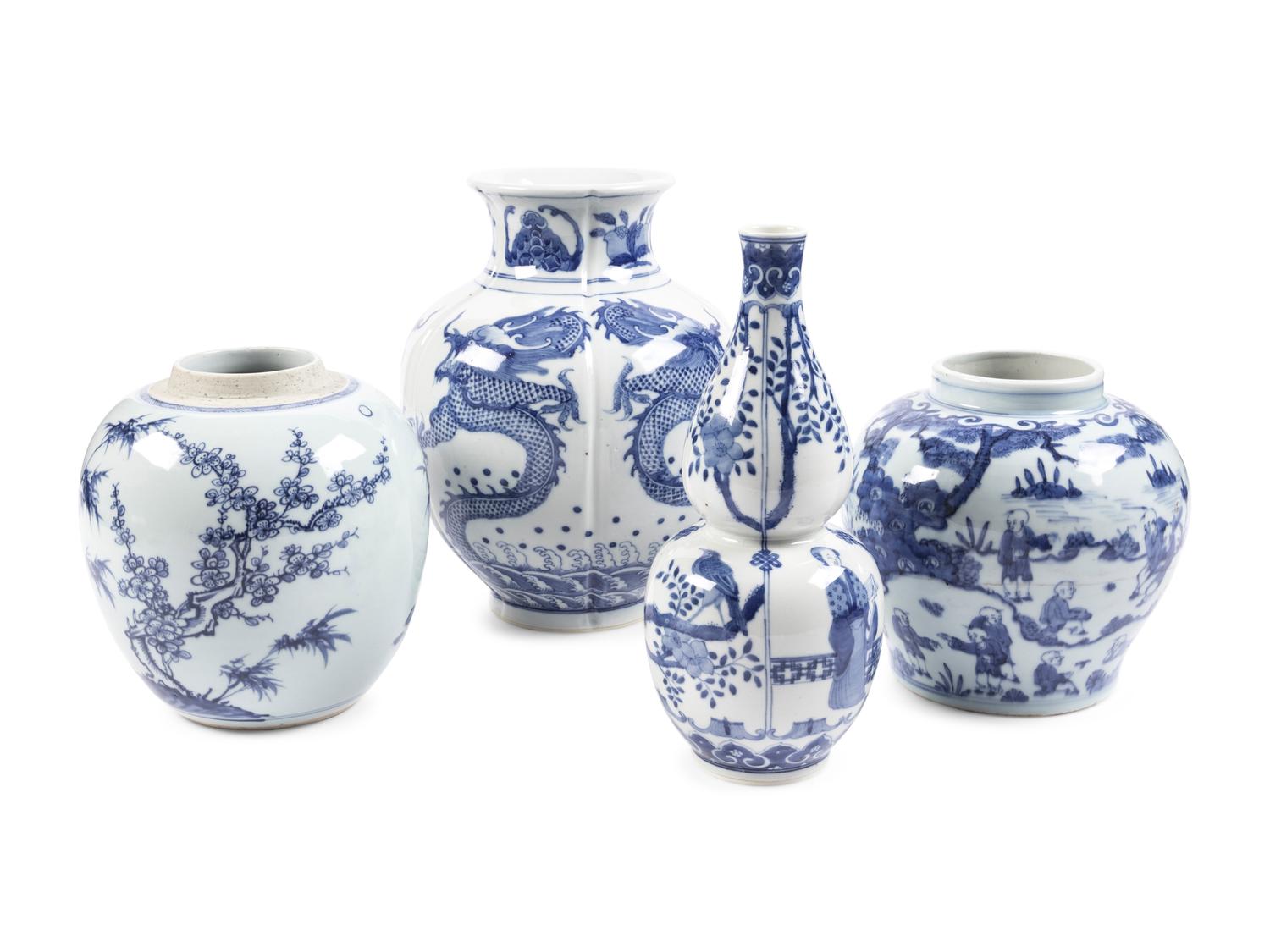 Four Chinese Blue and White Porcleain Vessels