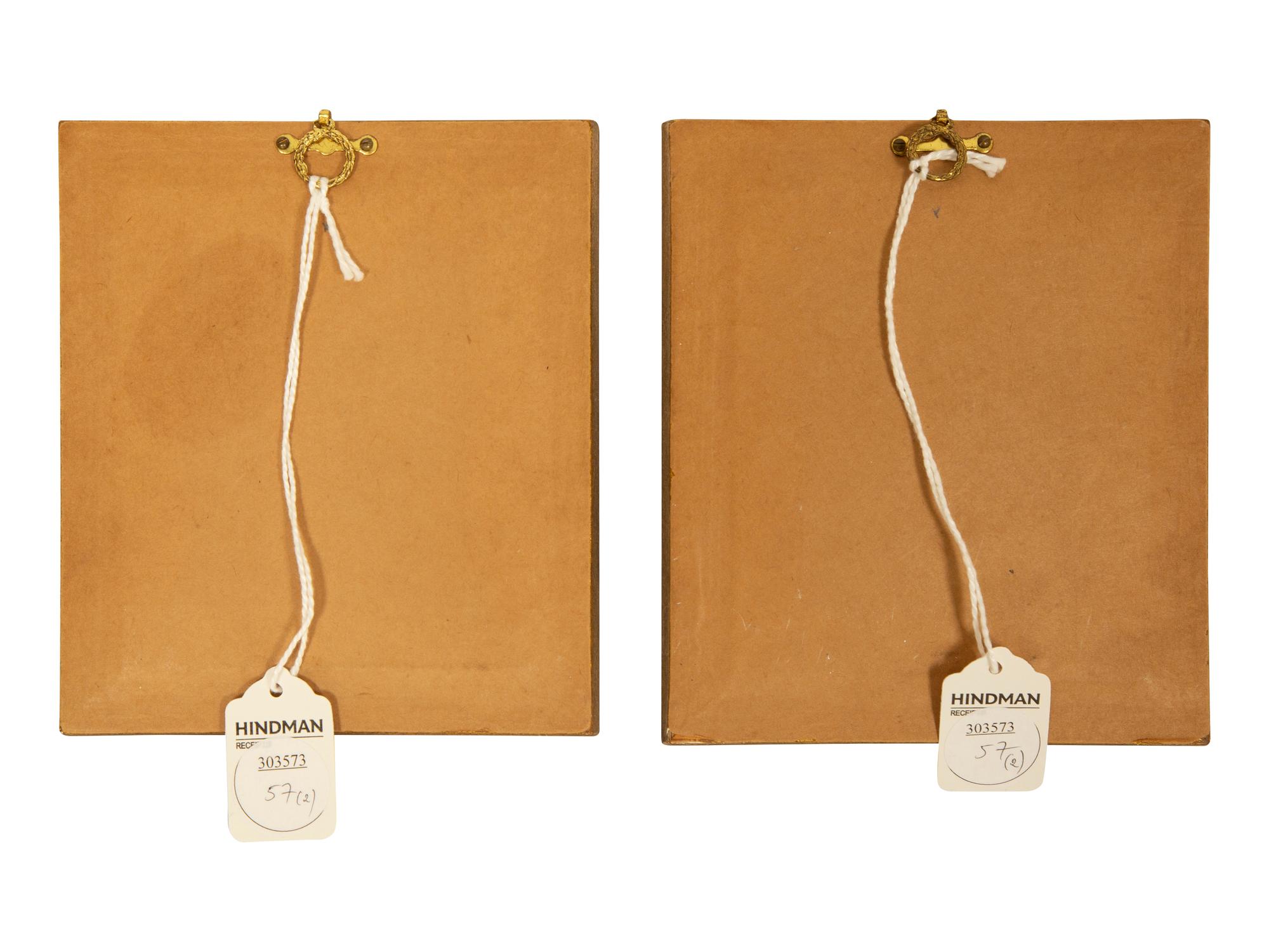 Two English Embroideries in Eglogmise and Giltwood Frames