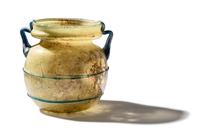 A Roman Yellow Glass Jar with Blue Spiral Trail