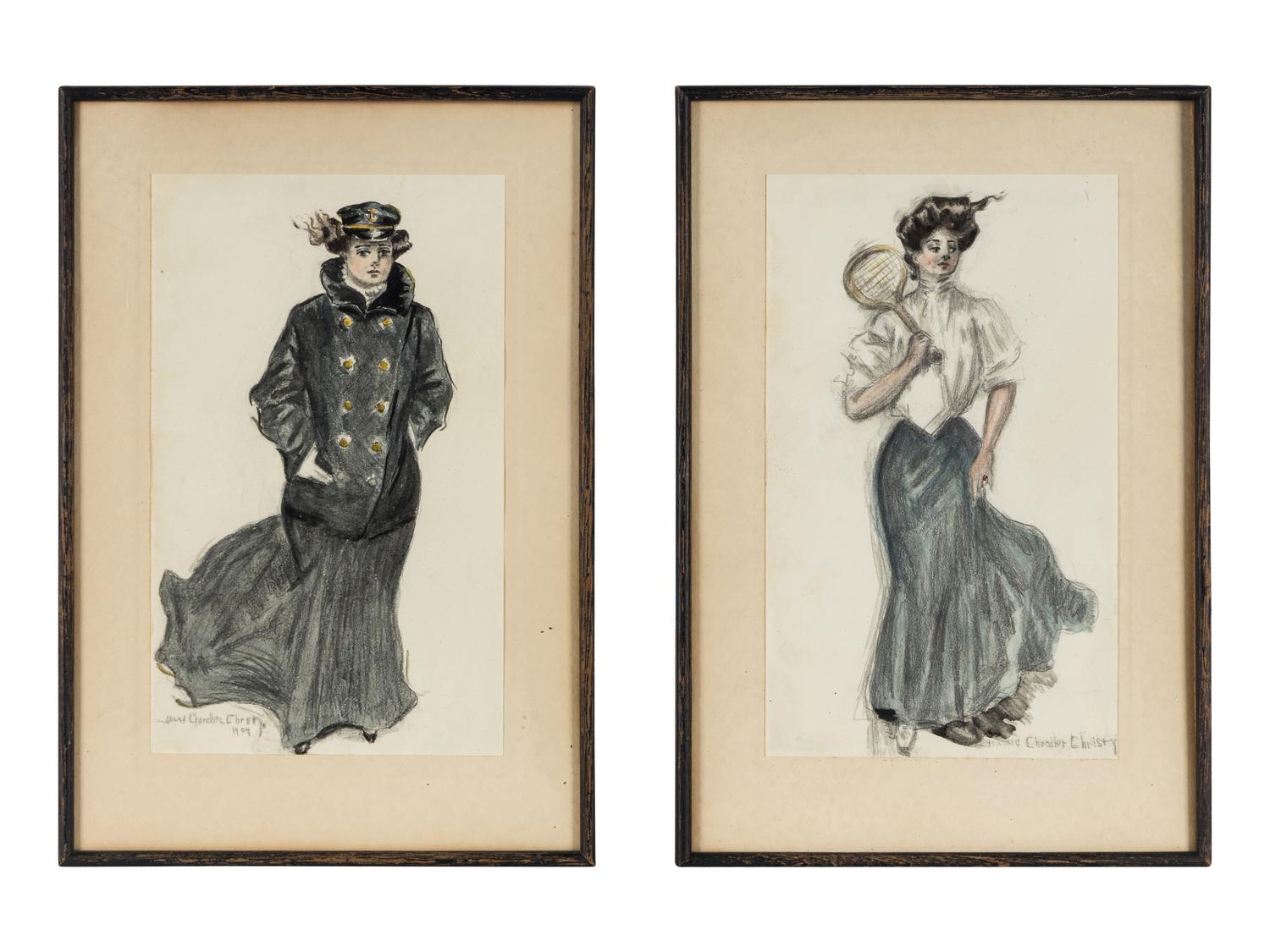 Woman Dressed in a Naval Uniform and Woman in a Tennis Outfit (a pair of works)