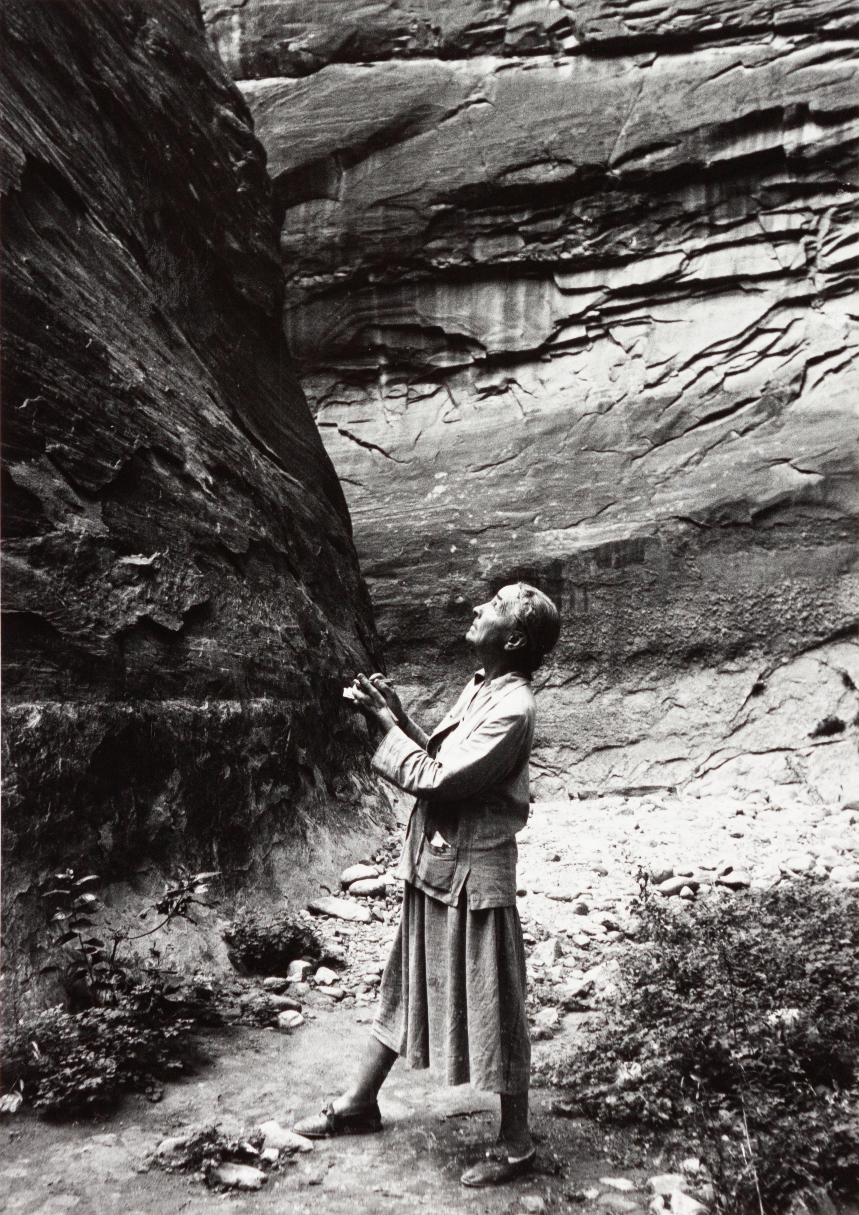 A group of five photographs ( O'Keeffe in the Canyon Under the Lake , 1964 (printed 1985); O'Keeffe Standing in Cavern , 1964 (printed 1984) Georgia O'Keeffe in Twilight Canyon , 1964 (printed 1985); Georgia O'Keeffe Photographing the Chama River , 1961 (printed 1984); O'Keeffe Sketching in Glen Canyon , 1961 (printed 1985))