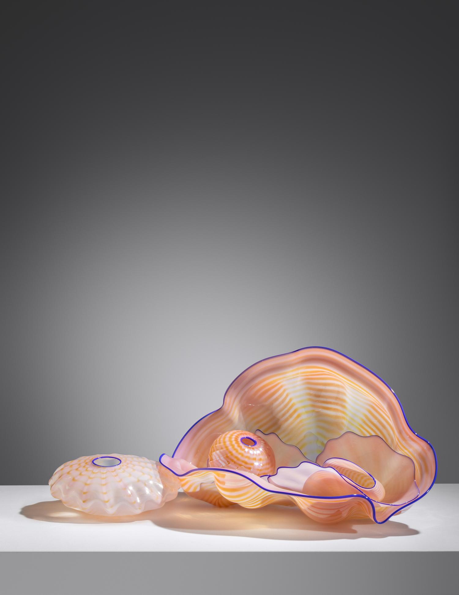 Six Piece Pink Seaform Set with Blue Lip Wrap, 1993