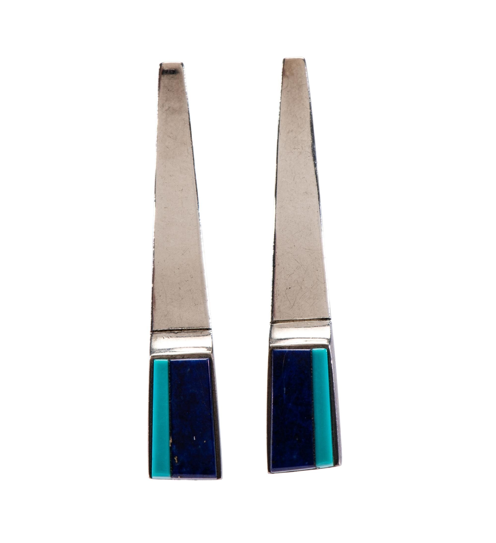 Silver Post Earrings, with Turquoise and Lapis Inlay Lot is located and will ship from Denver, Colorado.