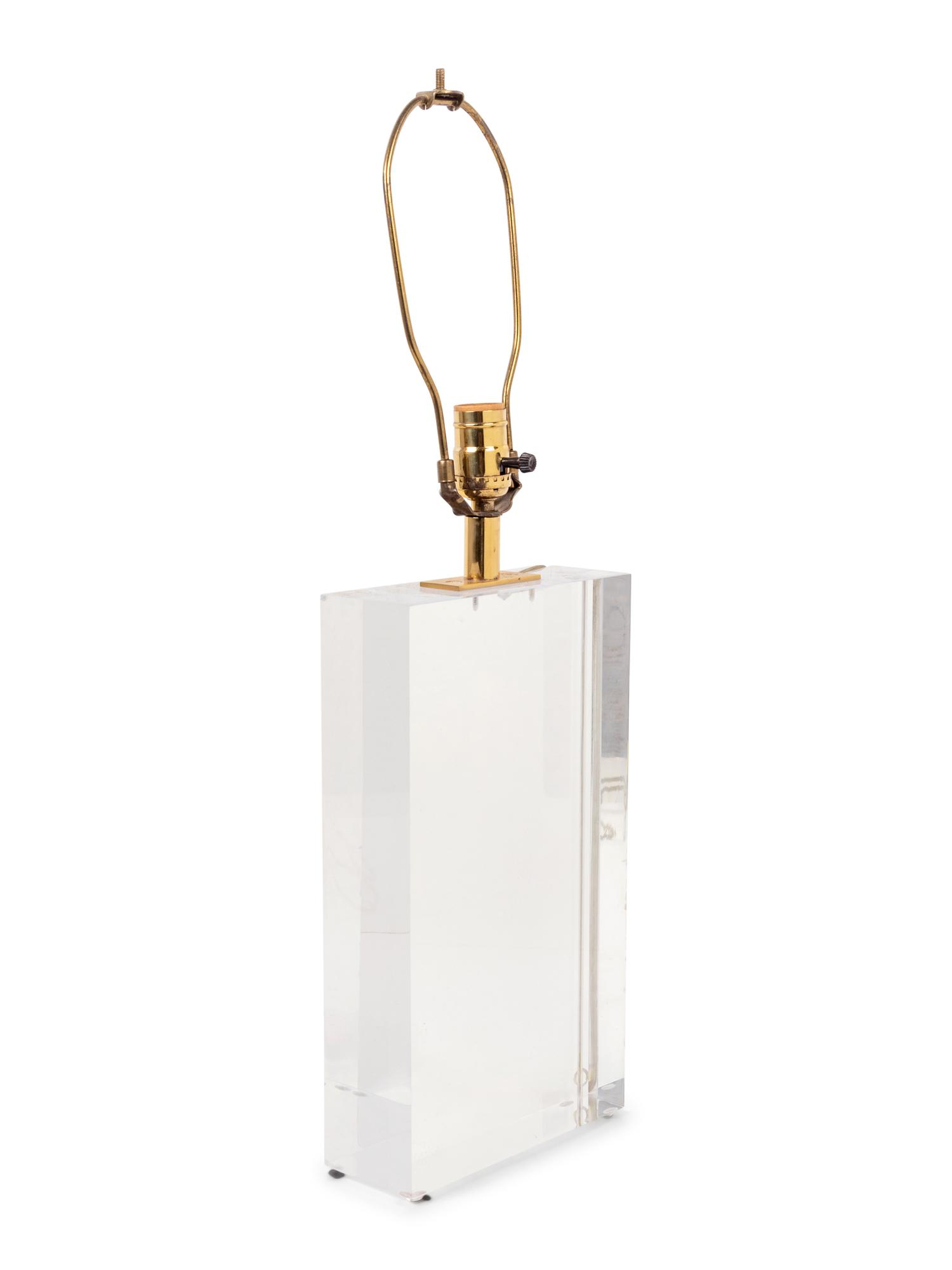 A Lucite Table Lamp with a Pleated Shade