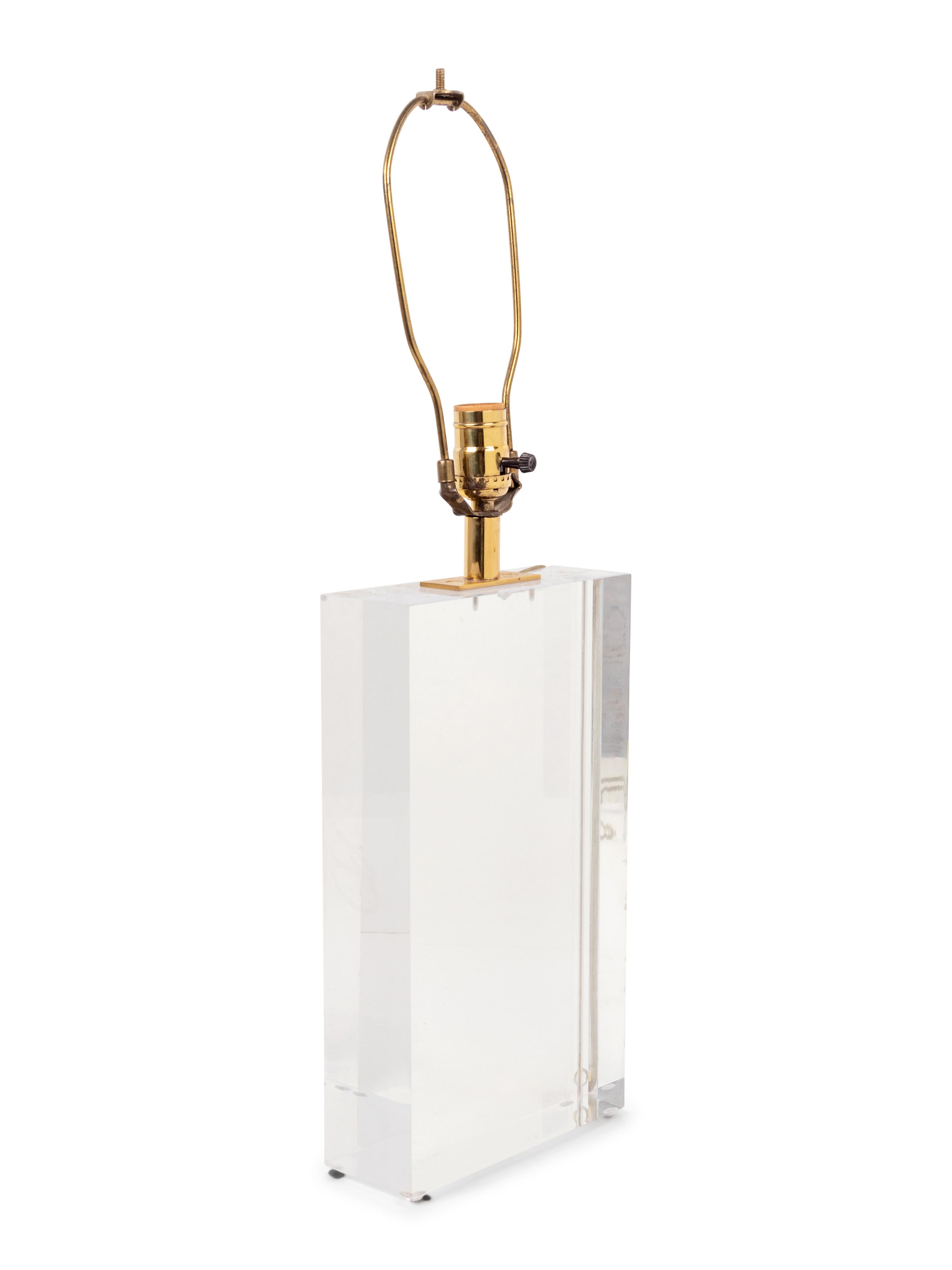 A Lucite Table Lamp with a Pleated Shade