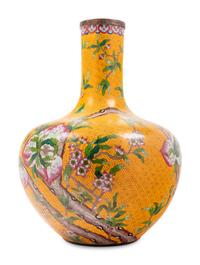 Three Large Chinese Yellow Ground Cloisonné Enamel Vases, Tianqiuping