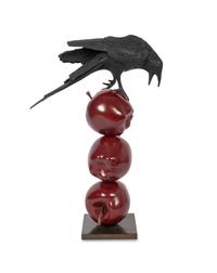Raven On Three Apples