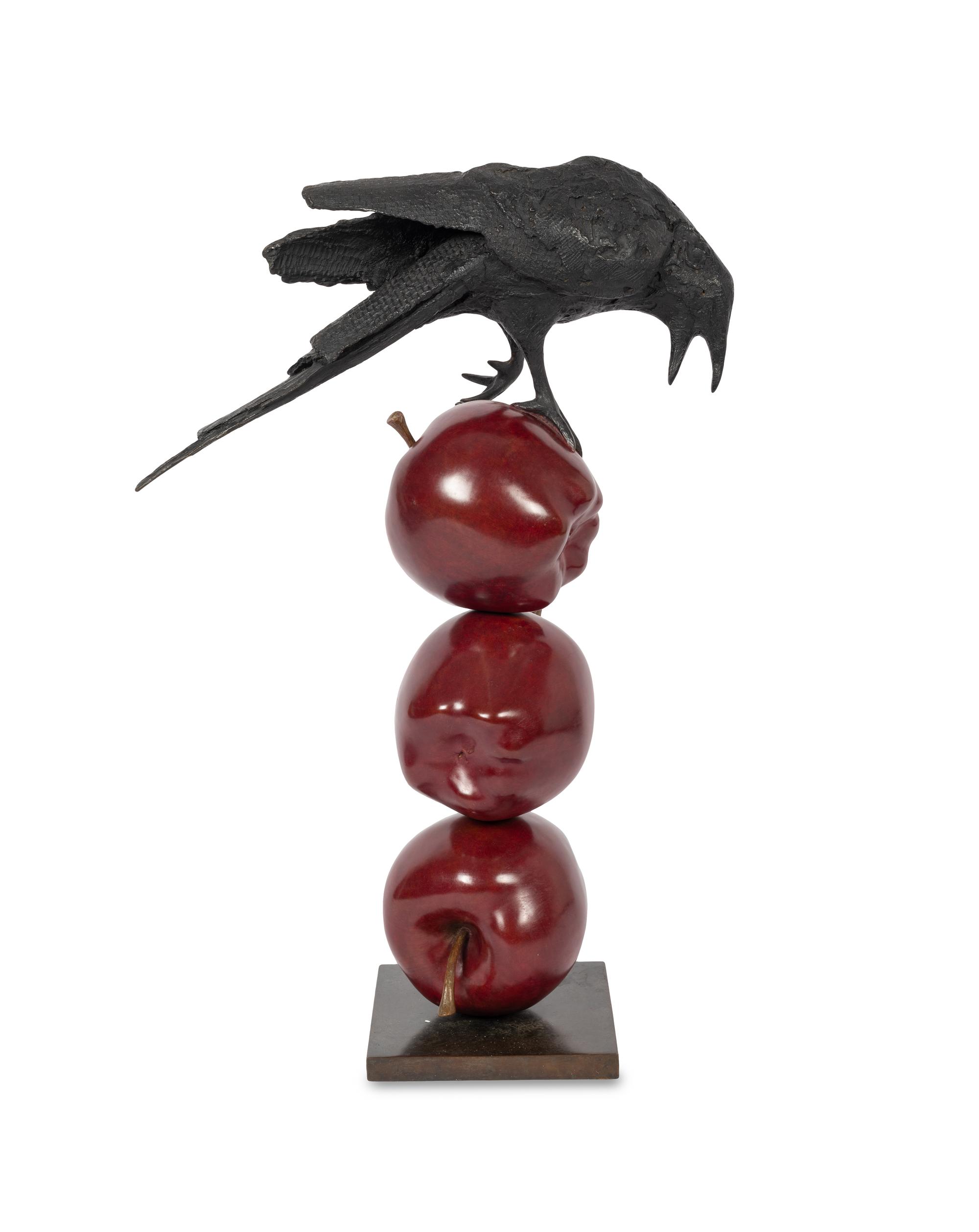 Raven On Three Apples