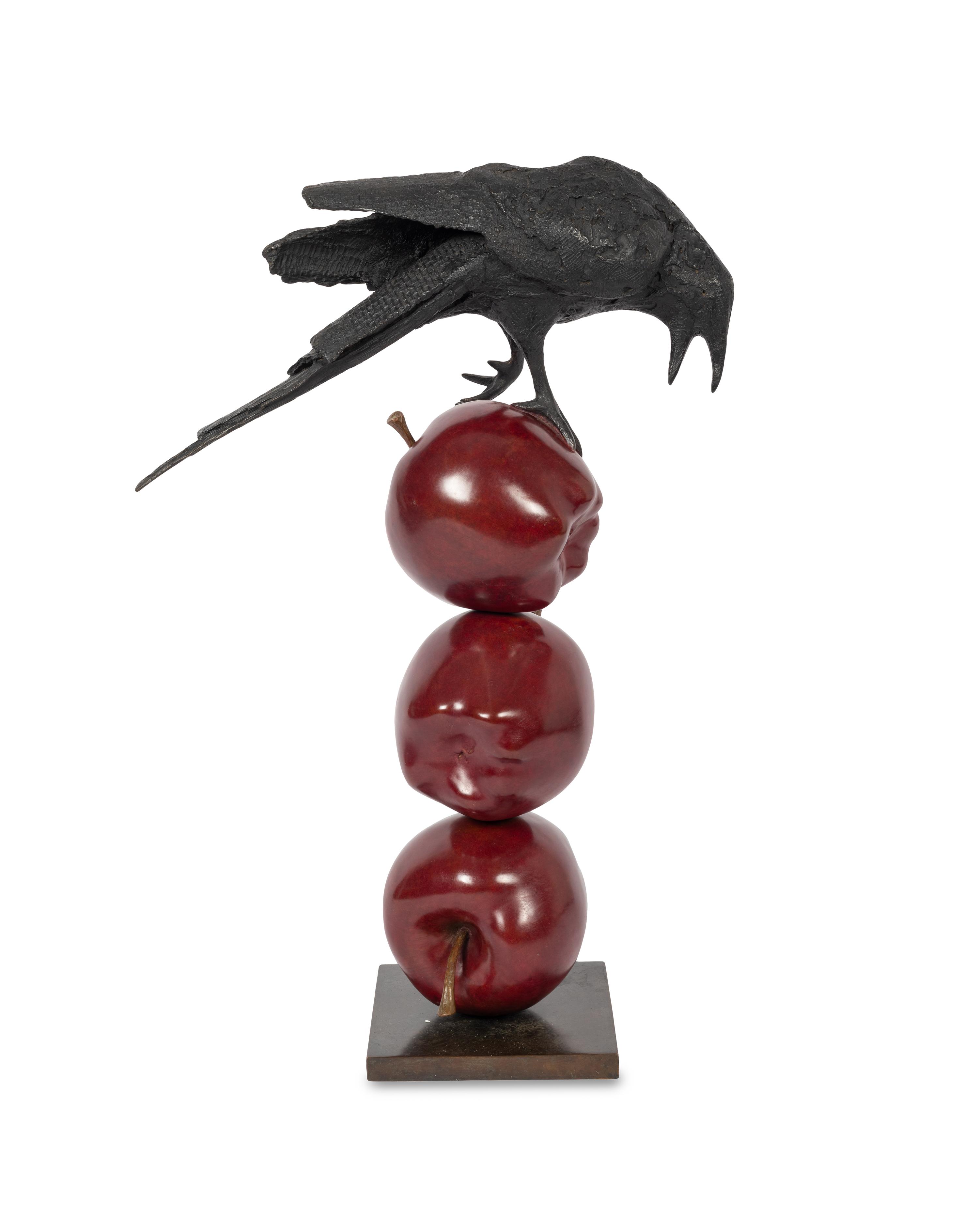 Raven On Three Apples