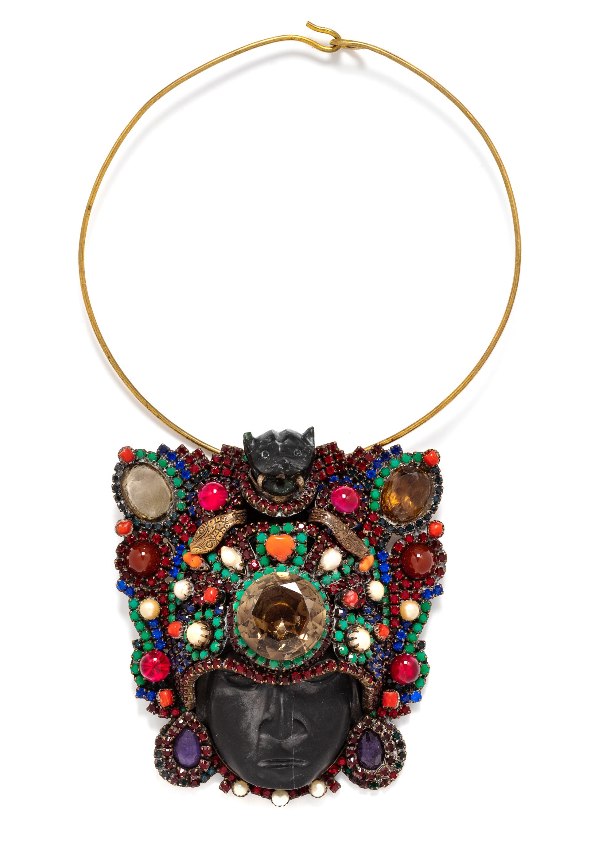A Bronze, Multigem and Rhinestone Warrior Pendant/Necklace, Georgina Ward,