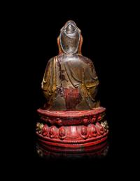 A Chinese Red-Lacquered Bronze Figure of Guanyin