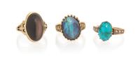 A Collection of Gold, Opal, Turquoise, Hardstone and Seed Pearl Rings, 8.40 dwts.