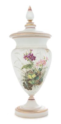 An Enameled Opaline Glass Urn Height 18 3/4 inches. — 19TH CENTURY