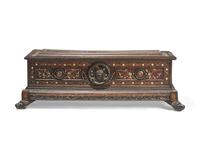 An Italian Baroque bone-inlaid walnut cassone, 17th century