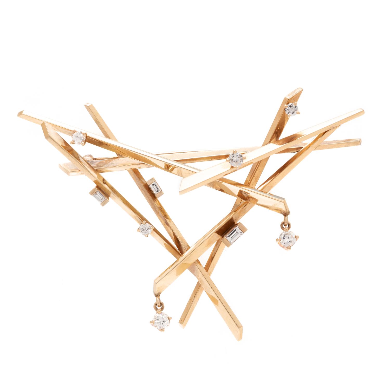CHARLIE MARCH, MODERNIST, YELLOW GOLD AND DIAMOND BROOCH