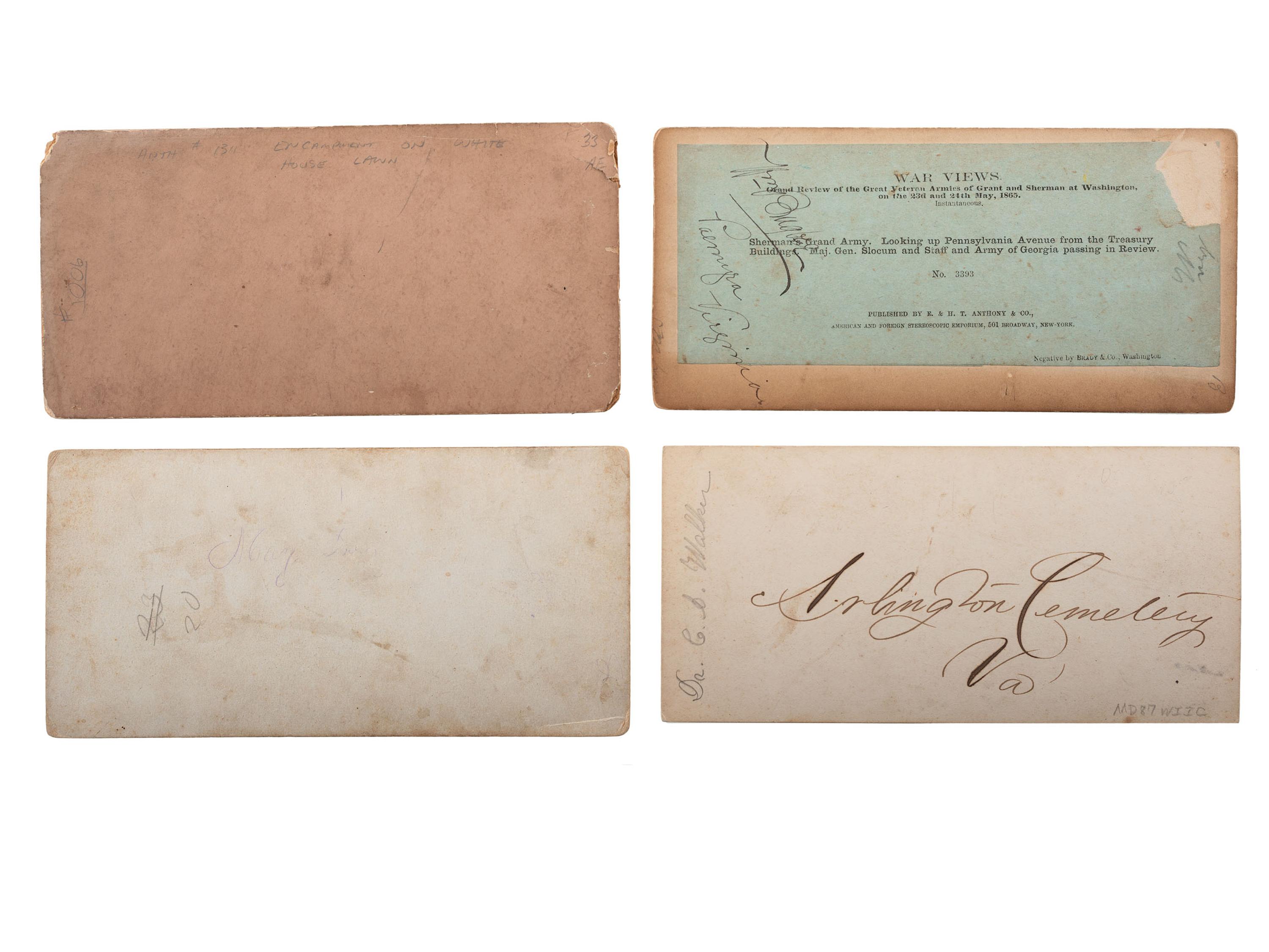 [CIVIL WAR]. A group of 38 stereoviews, highlighted by images of the Grand Review at Washington, DC, the National Cemetery and other locations in Arlington, VA, and later aviation views.