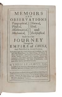 LE COMTE, Louis Daniel (1655-1728). Memoirs and Observations Topographical, Physical, Mathematical, Mechanical, Natural, Civil and Ecclesiastical. Made in a Late Journey Through the Empire of China. London: Printed for Benj. Tooke and Sam Buckley, 1697.