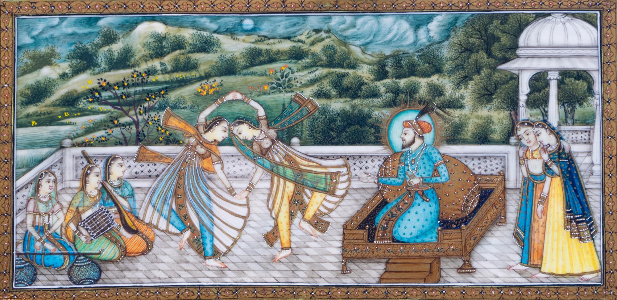 Two Persian Miniature Paintings Height of larger painting 3 3/4 x 7 inches.