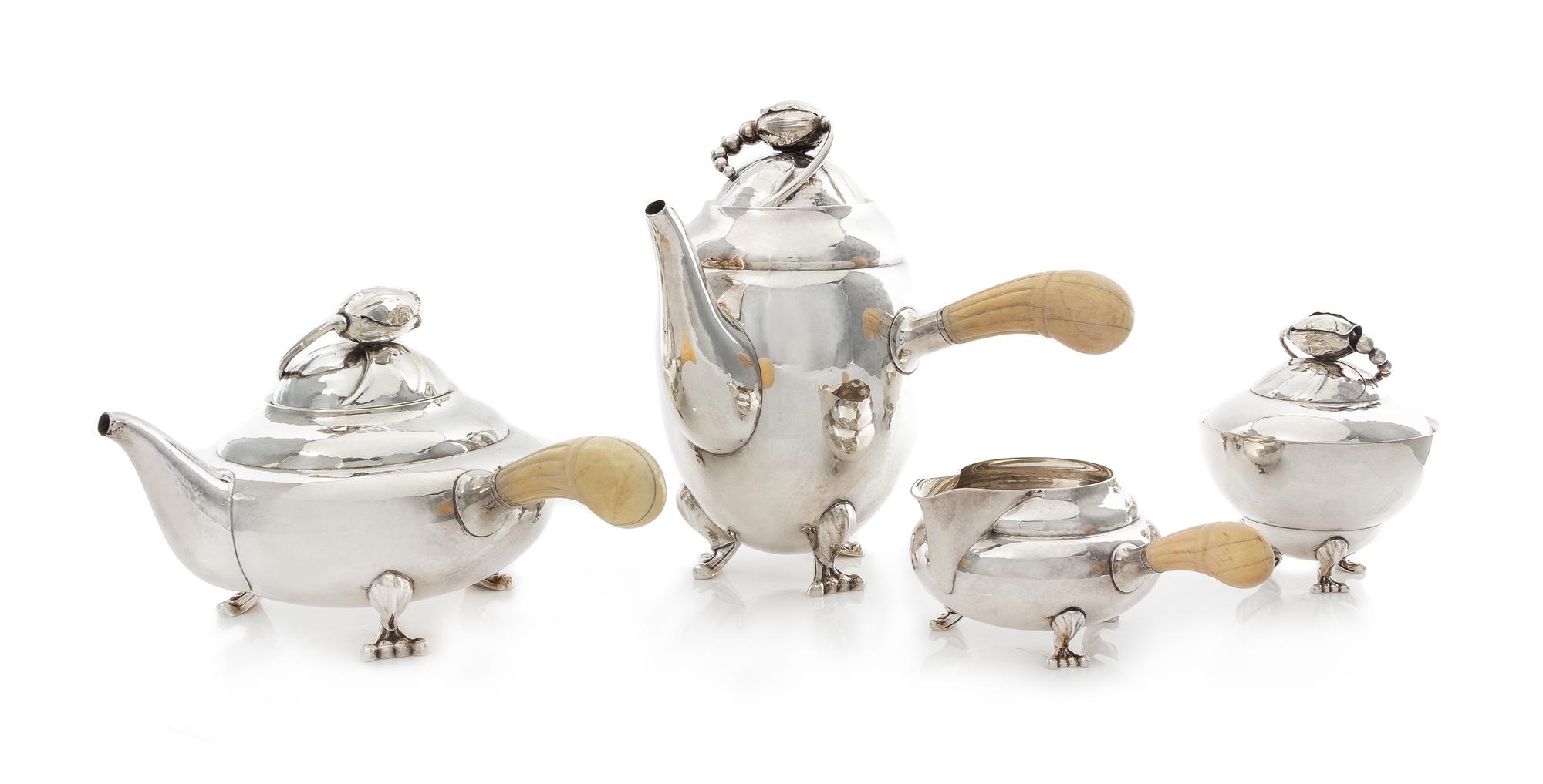 A Danish Silver Four-Piece Tea and Coffee Service, Georg Jensen Silversmithy, Copenhagen, Mid-20th Century, Blossom pattern, comprising