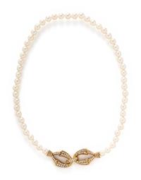 CULTURED PEARL AND DIAMOND NECKLACE