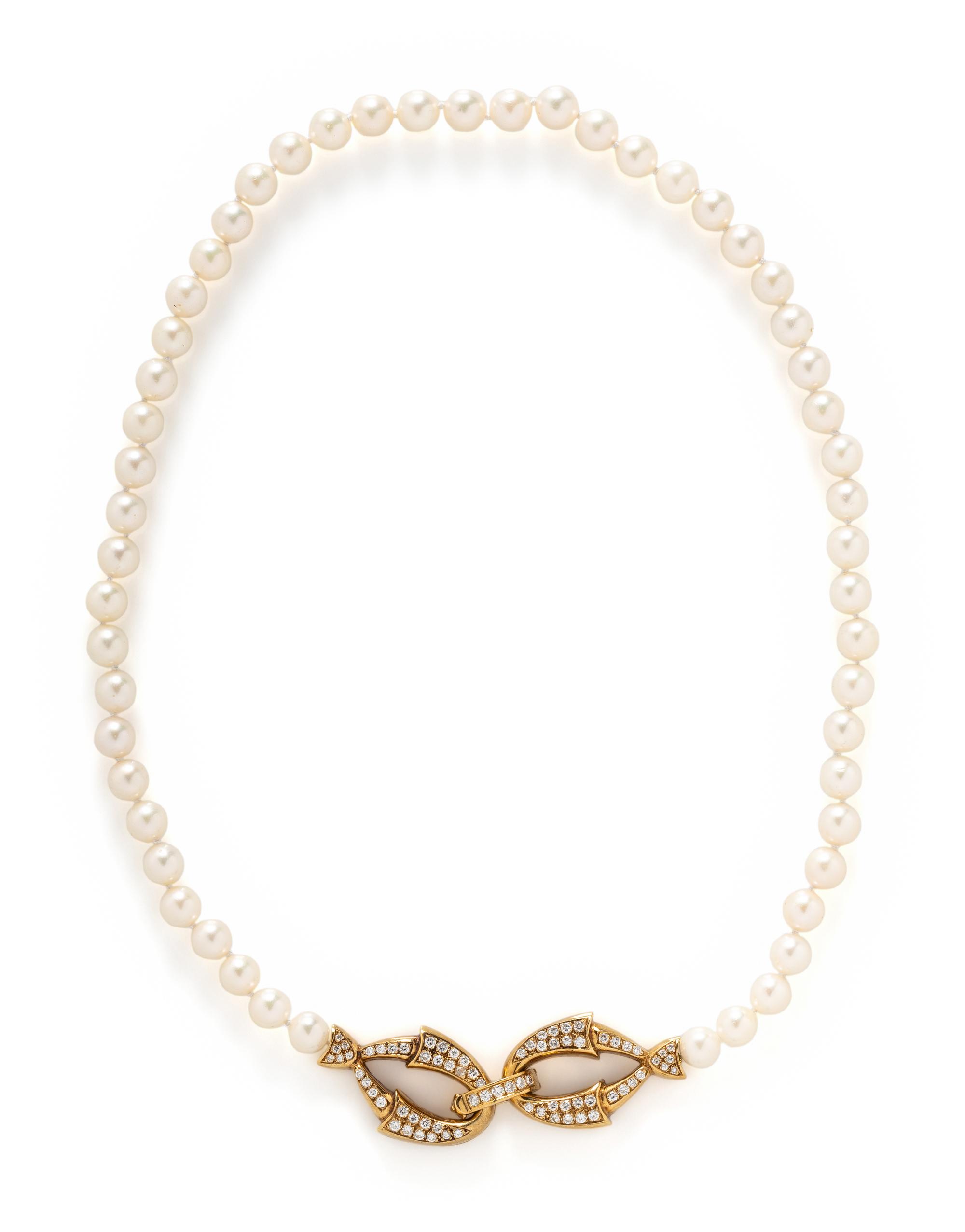 CULTURED PEARL AND DIAMOND NECKLACE