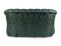 A Green Damask Button Tufted Love Seat — 20TH CENTURY