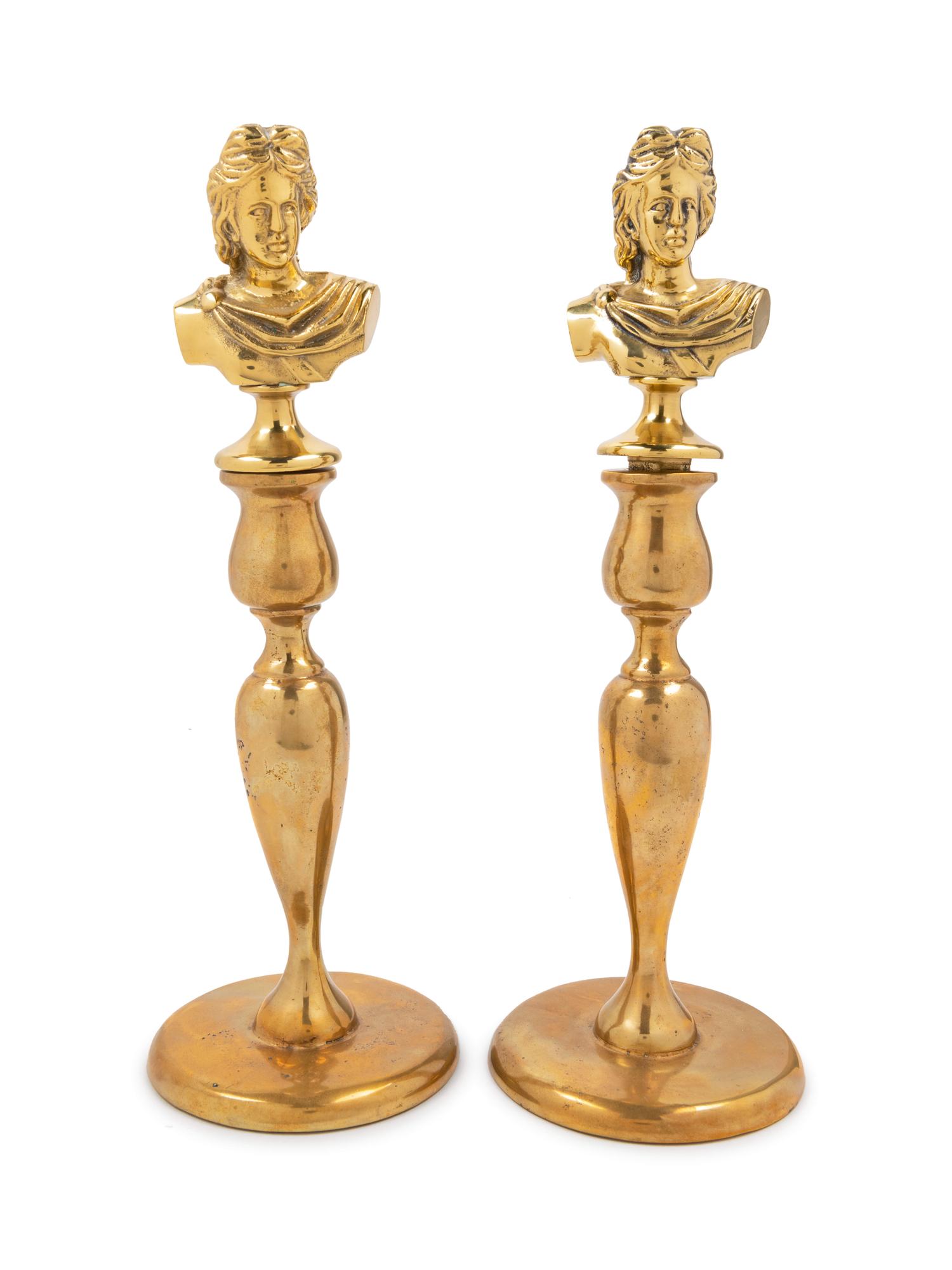 A Pair of French Gilt Bronze and Rock Crystal Candlesticks