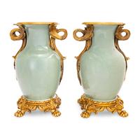 A Pair of Chinese Celadon Porcelain and French Gilt Bronze Mounted Vases