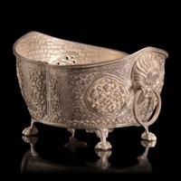 A Chinese or Southeast Asian Silver Alloy Navette-Form Reticulated Footed Bowl — 東南亞銀合金鏨花碗