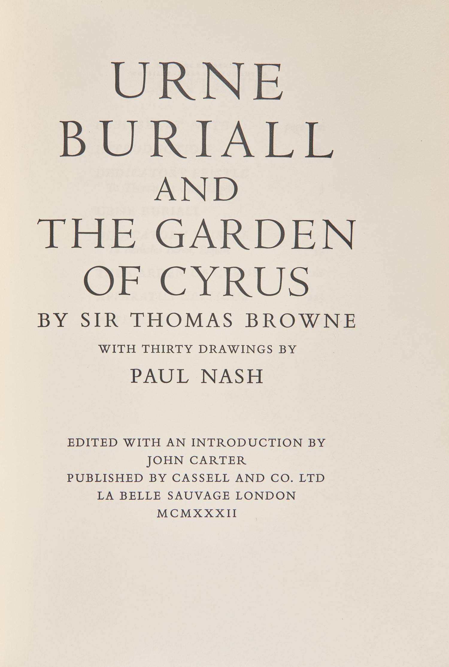 [Fine Bindings] Browne, Sir Thomas. Urne Buriall and The Garden of Cyrus