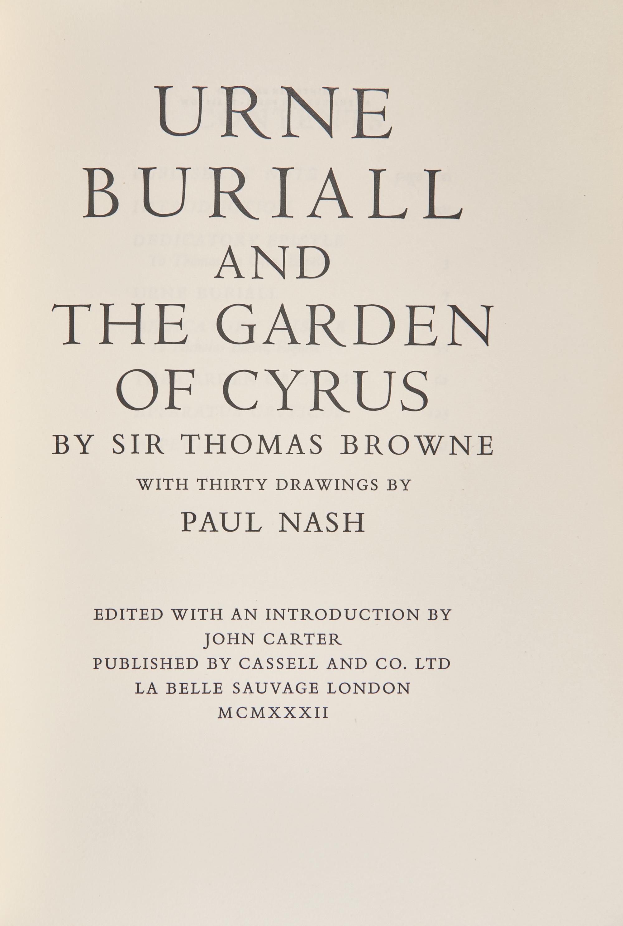 [Fine Bindings] Browne, Sir Thomas. Urne Buriall and The Garden of Cyrus