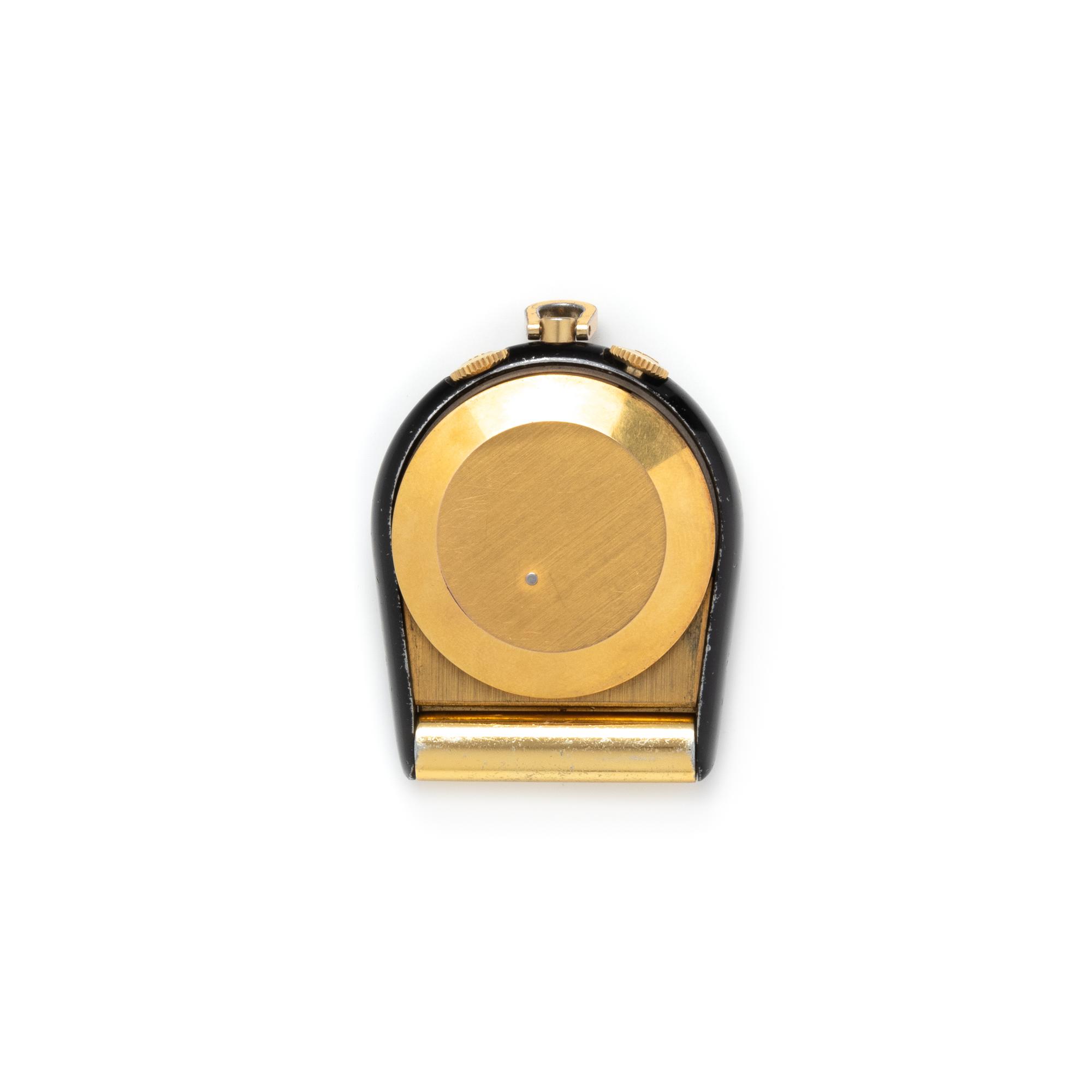 LeCOULTRE, GILT METAL AND ENAMEL TRAVEL ALARM CLOCK